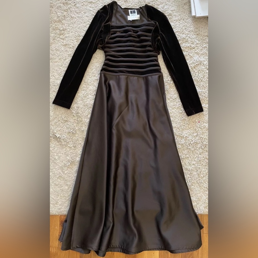 TADASHI brown sleeveless bolero velour long maxi dress 2 p petite 2p